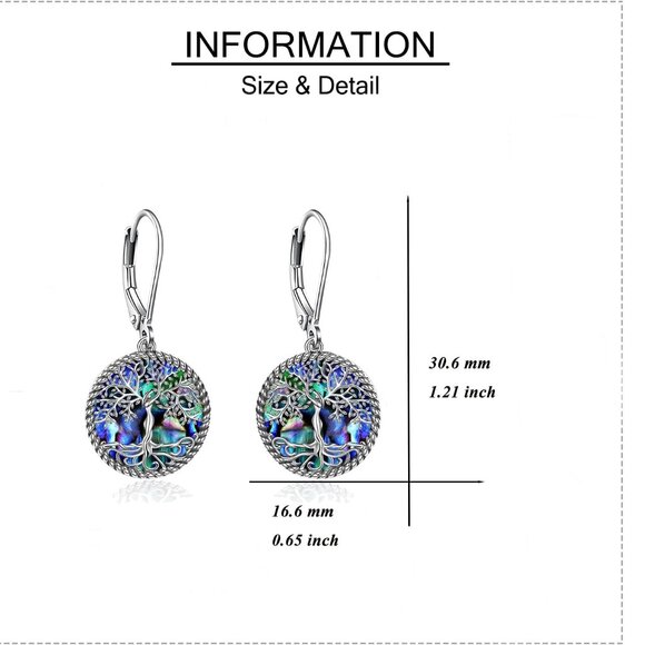 Sterling Silver Tree of Life Dangle Earrings for Women Girls Gift - Picture 2 of 5